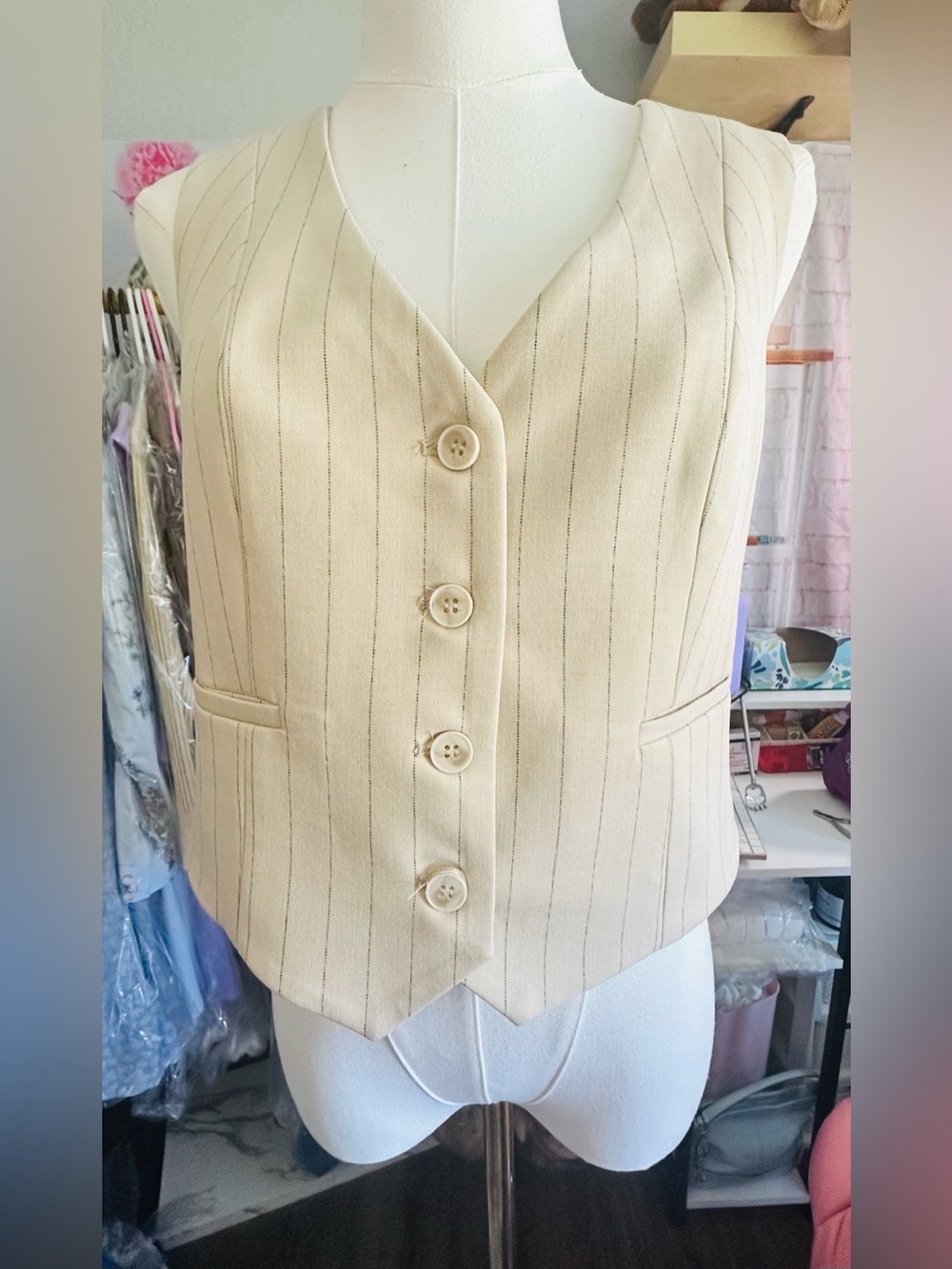 Rachel Zoe Pinstripe Tailored Waistcoat Vest